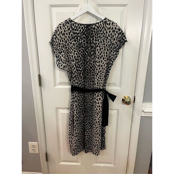 Talbots Cap Sleeve Belted Abstract Leopard Print V-Neck Midi Dress sz 16 EUC - Picture 6 of 7